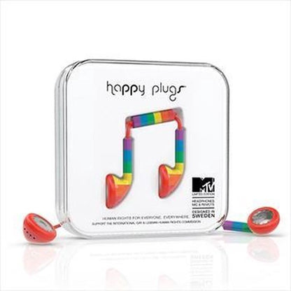 2 x Happy Plugs Earbuds Kopfhörer mit Mikrofon kabelgebunden Rainbow Edition