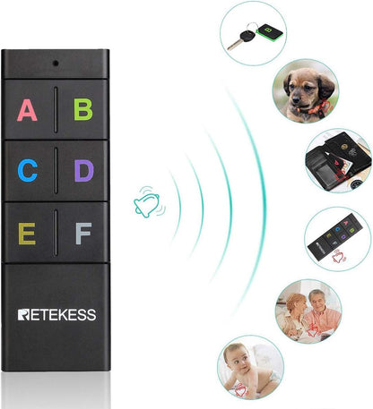 Retekess TH104 Schlüsselfinder, Cable Loser Objektfinder, 85 dB Beepton, unterstützt Fernbedienung, 131 Fuß Arbeitsbereich, 6 Empfänger für Haustier, Geldbörse, Schlüsselverfolgung