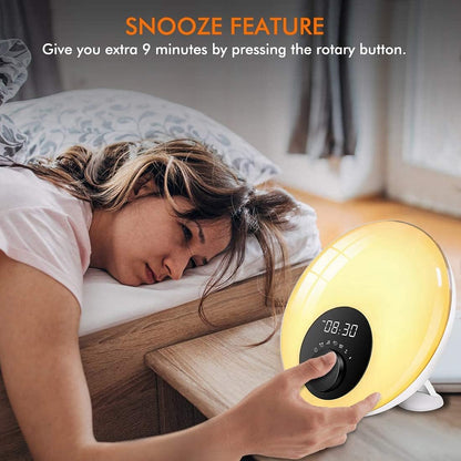 Lichtwecker  Wake Up mit Bluetooth-Lautsprecher,Touch-Steuerung, Schlummerfunktion, Sonnenaufgangs- und Sonnenuntergangssimulation und Einschlafhilfe, Stimmungslicht mit Farbwechsel, 10 Melodien
