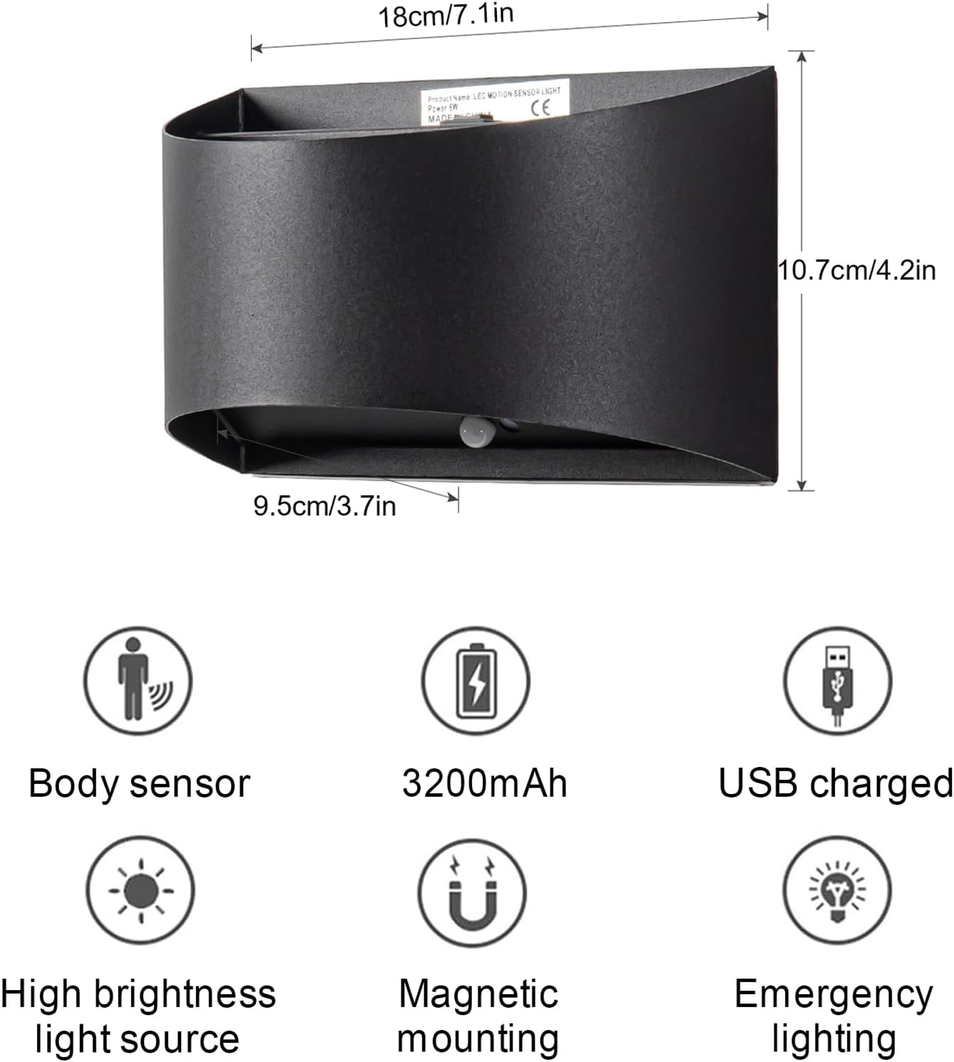 Liyabber 6W LED Akku Wandleuchte Kabellos mit Bewegungsmelder, USB-C Wiederaufladbare Akku Wandlampen, 3200mAh Innenwandleuchte mit Schalter, 2-teilige Hallamp Akkubetriebene Treppenhaus Wandbeleuchtung [Energieklasse F]