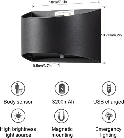 Liyabber 6W LED Akku Wandleuchte Kabellos mit Bewegungsmelder, USB-C Wiederaufladbare Akku Wandlampen, 3200mAh Innenwandleuchte mit Schalter, 2-teilige Hallamp Akkubetriebene Treppenhaus Wandbeleuchtung [Energieklasse F]