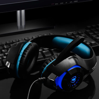 Beexcellent GM-1 Kabelgebundenes 3,5-mm-Over-Ear-Pro-Gaming-Headset Surround-Sound-Kopfhörer mit LED-Beleuchtung und Mikrofon für PS4, Xbox One, PC, Laptop, Tablet, Handy (Blau)