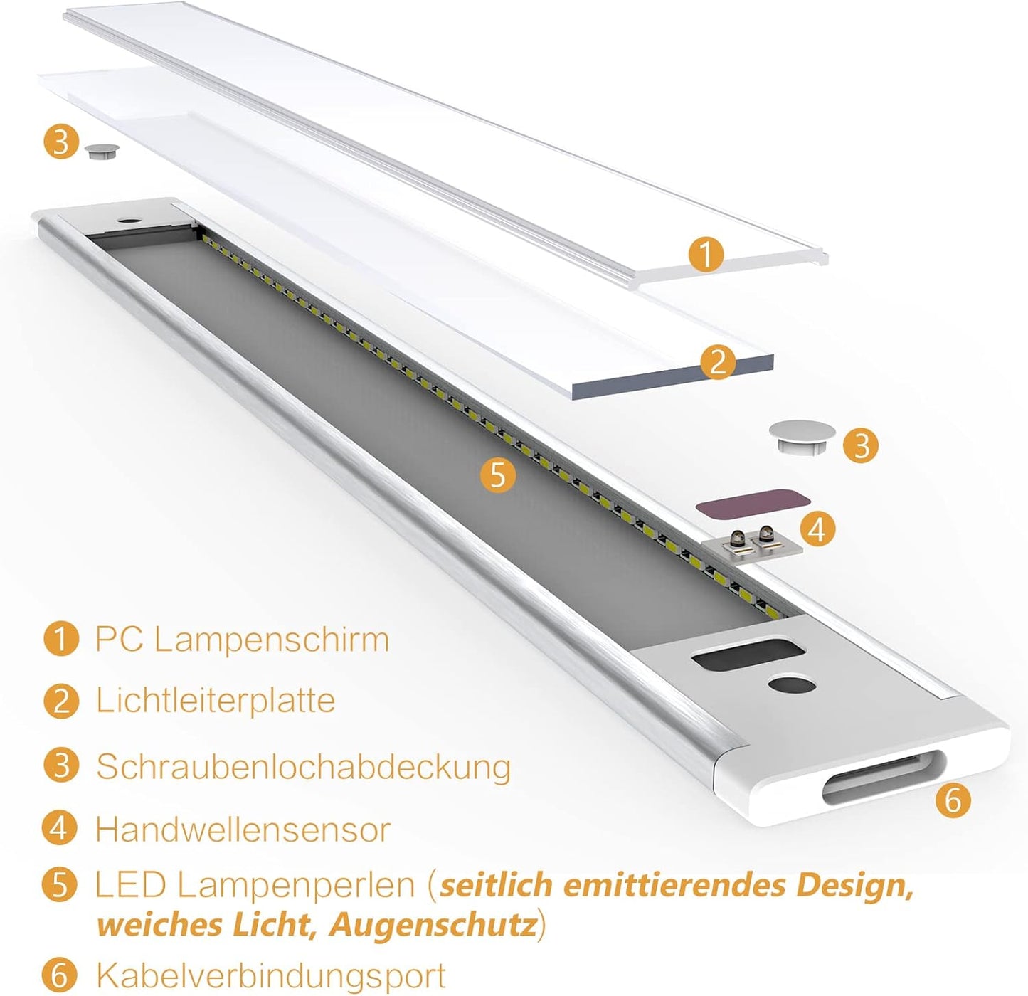 wobsion Unterbauleuchte Küche LED dimmbar mit berührungslosem Sensor, Küchenleuchte Unterbau LED 30 cm x 3 Stück in Warmweiß 3000 K, ultradünne LED-Lichtleiste Küche für Kleiderschrank, Vitrine [Energieklasse G]