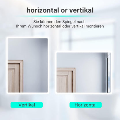Sonni Badezimmer LED Wandspiegel, rechteckig mit LED Beleuchtung, Kaltweiß, IP44 Energiesparend [Energieklasse E]