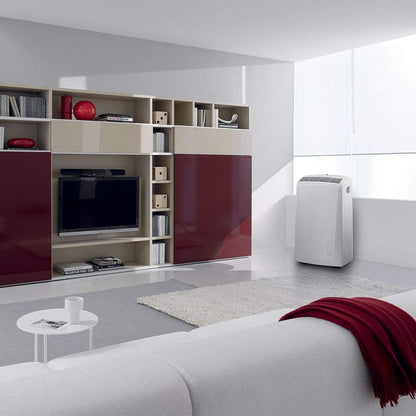 De'Longhi Pinguino PAC N82 ECO, Mobile Klimaanlage für Räume bis zu 80 m³, 9.400 BTU/h, 2,4 kW, 63 dB, Entfeuchtungsfunktion, Energieeffizienzklasse A, 12h-Timer, Weiß [Energieklasse A]