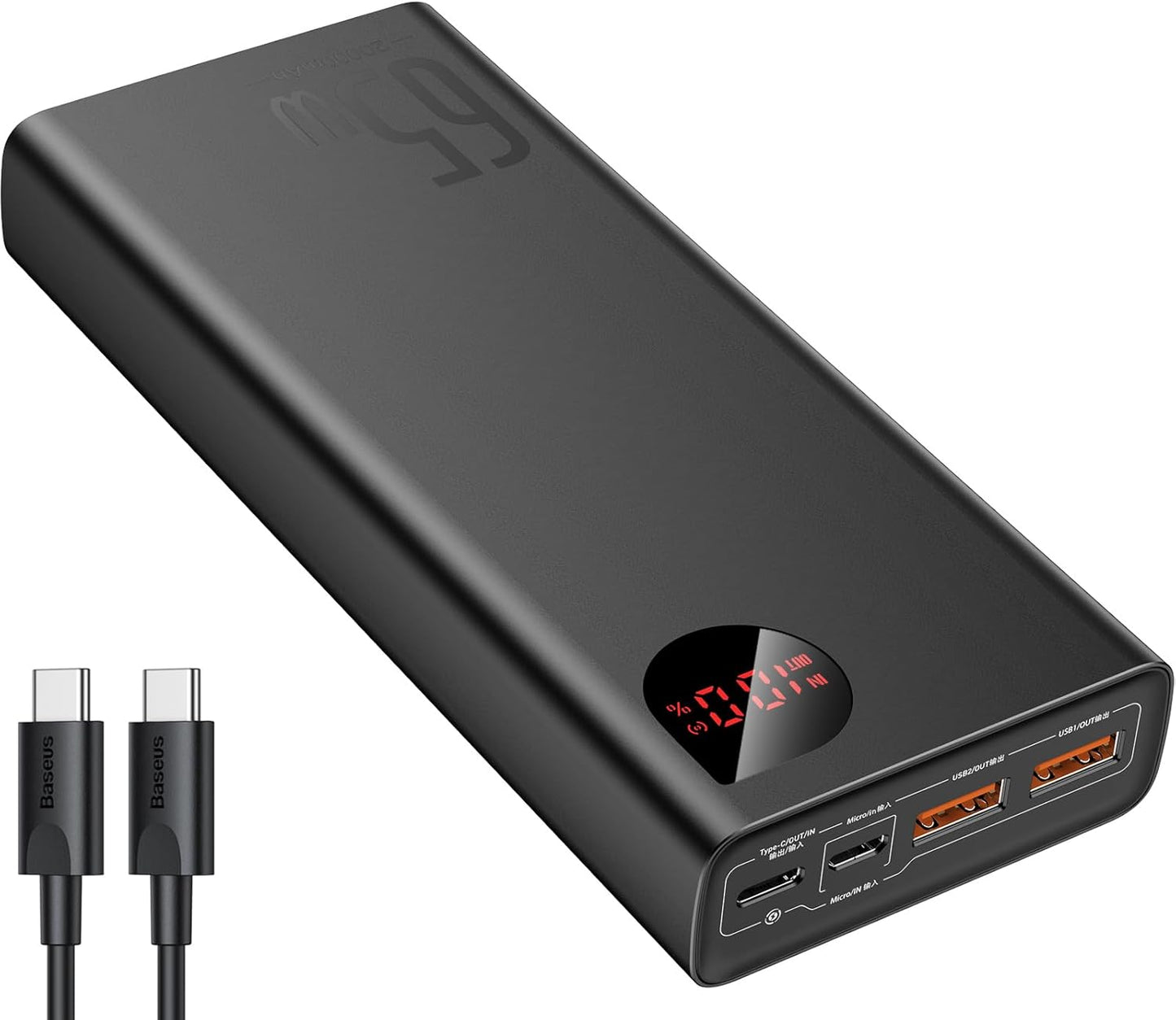 Baseus Powerbank, 65W Power Bank 20000mAh, Laptop Powerbank PD QC 3+, Externe Handyakkus USB-C Input & Output, für Steam Deck Rog Ally MacBook, Dell, HP, Notebook, iPhone, Galaxy