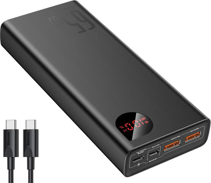 Baseus Powerbank, 65W Power Bank 20000mAh, Laptop Powerbank PD QC 3+, Externe Handyakkus USB-C Input & Output, für Steam Deck Rog Ally MacBook, Dell, HP, Notebook, iPhone, Galaxy