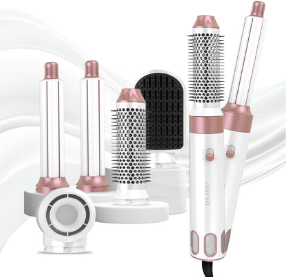 MIEARA 5 in 1 Airstyler Ionen Föhn, Professioneller Multifunktionaler Hairstyler, für Schnelles Trocknen Warmluftbürste Frizz-Free Lockenstab Automatisch Volumizing Glättung (pink)