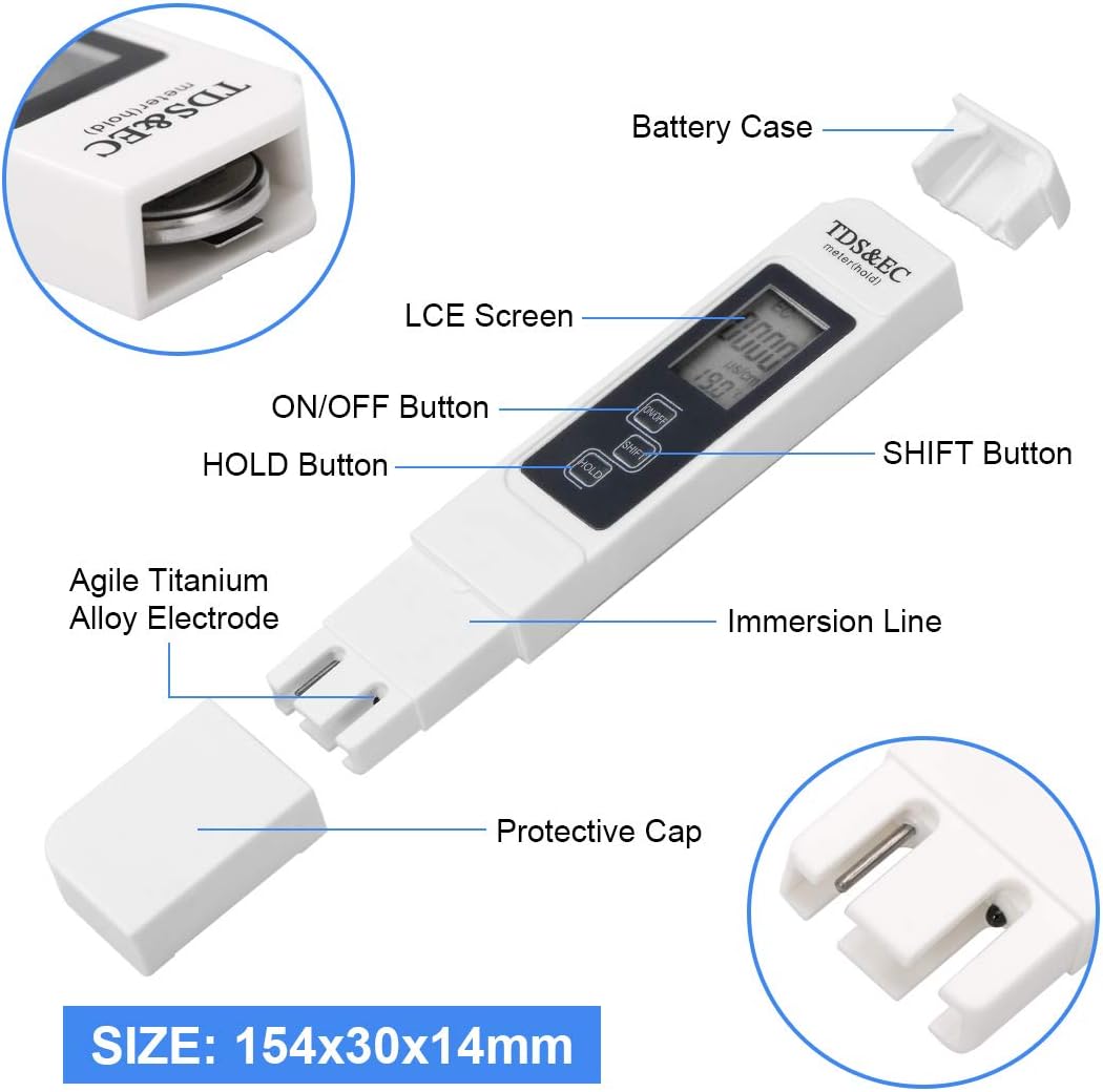 LAOYE PH-Messgerät TDS &amp; EC-Messgerät Digitales Wasserqualitätstestmessgerät TDS PH EC-Temperatur 4-in-1-Set, PH TDS EC-Tester for Trinkwasser, Lebensmittel, Schwimmbäder, Thermalbäder, Aquarien