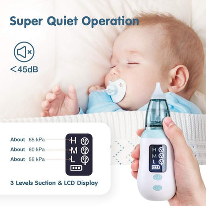 Nasensauger Baby, Tragbarer Elektrischer Nasensauger, Nasensauger mit 3 Saugstufen und 4 Wiederverwendbaren Düsenspitzen, Wasserdicht, USB-Aufladung, für Neugeborene und Kleinkinder