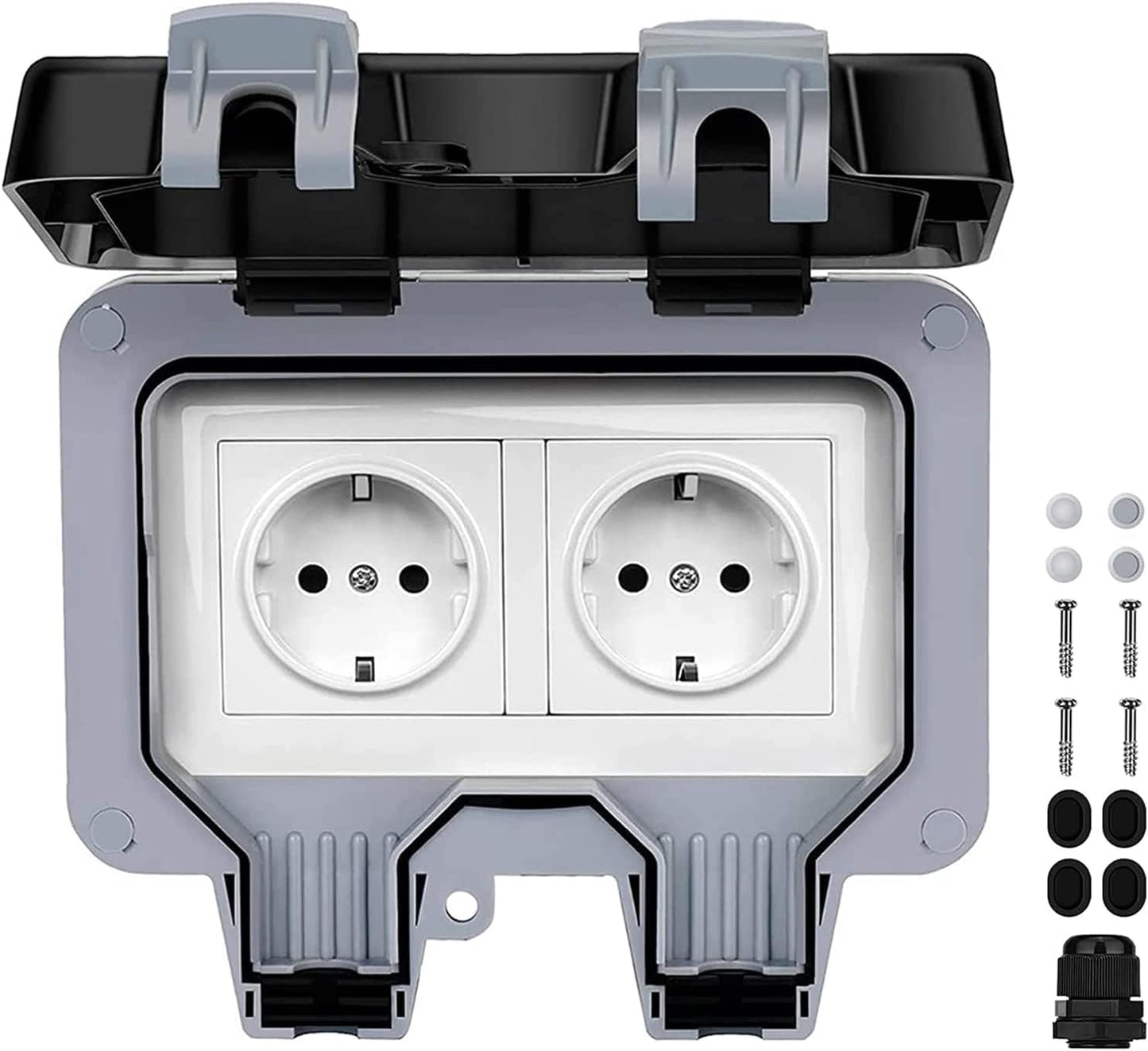 16A Außenstecker, EU-Norm IP66, wasserdicht, 2 Steckdosen, wasserdicht