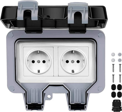 16A Außenstecker, EU-Norm IP66, wasserdicht, 2 Steckdosen, wasserdicht