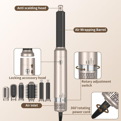 Hairstyler Airstyler, Hair Styler set 6 in 1 mit Haartrockner Föhn, Föhnbürste, Haartrockner für Trocknen, Glätten, Locken und Volumen, Massagekamm mit Ionen-Pflege für alle Haar Styling