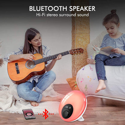 Lichtwecker  Wake Up mit Bluetooth-Lautsprecher,Touch-Steuerung, Schlummerfunktion, Sonnenaufgangs- und Sonnenuntergangssimulation und Einschlafhilfe, Stimmungslicht mit Farbwechsel, 10 Melodien