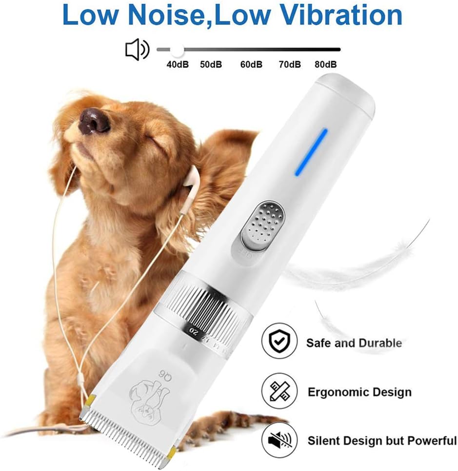 Hundeschermaschine, 2-Gang-Hundepflegeset, Hundehaarschneider, Katzenrasierer, geräuscharme, wiederaufladbare, kabellose Haustierschermaschine für kleine, mittelgroße und große Hunde und Katzen