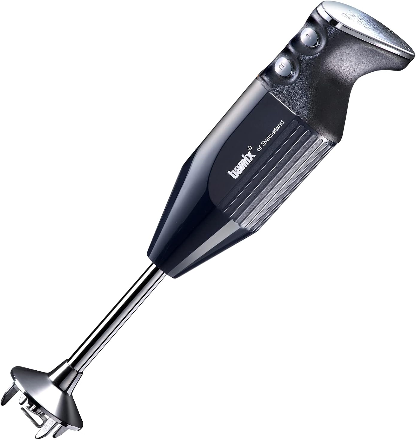 bamix Stabmixer Set M350 MAXX inkl. Multifunktions-, Fleisch-, Gemüsemesser, Quirl, Schlagscheibe aus Edelstahl, 300 Watt, 2-Stufen, Made in Switzerland, Schwarz/Chrom
