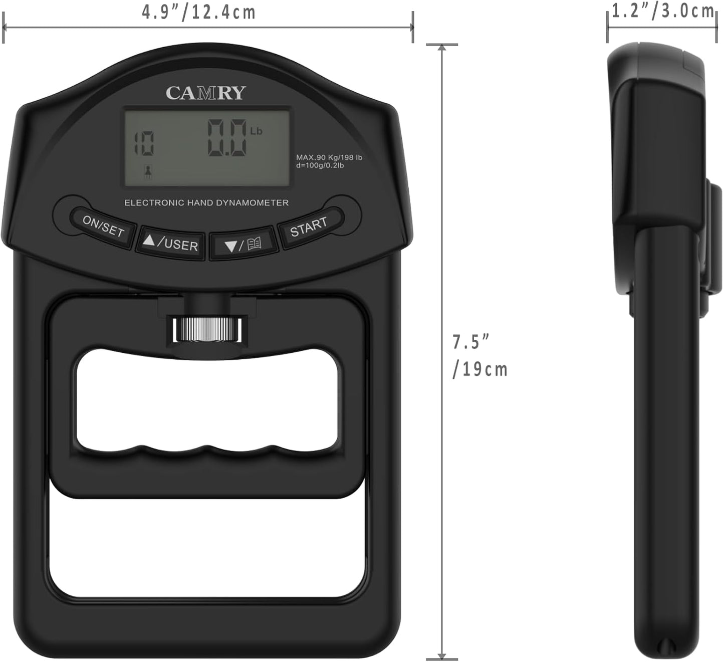 camry Digitales Hand-Dynamometer, Griffstärke-Messgerät, automatische Erfassung der elektronischen Handgriffkraft, 198 lbs/90 kg