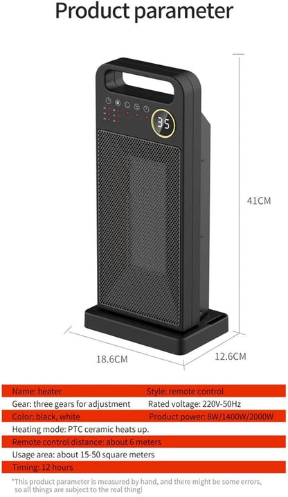 Bain à remous en céramique 2000 W, 2 réglages de température et minuterie 2-12 heures, réglage à 60°