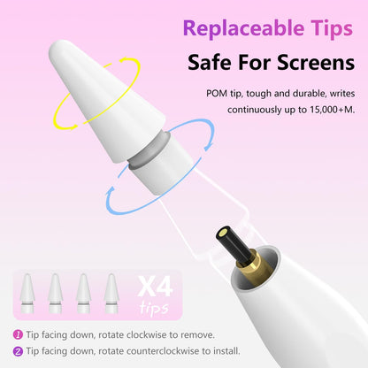 Pencil 2. Generation für iPad (2018-2025), Pencil für Pad mit Palm Rejection und Neigungssensitivität, Pen für Pad Pro 13''/12,9''/11'', iPad 10-6, Mini 6/5, Air 5/4/3/M2 (Weiß)