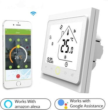 WiFi-Smart-Thermostat, Temperaturregler für Wasser, elektrische Fußbodenheizung, Wasser-Gas-Boiler, kompatibel mit Alexa Google Home (weiß, BHT-002-GCLW (WiFi))