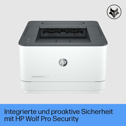 Imprimante laser HP LaserJet Pro 3002dw, Drucker, impression automatique, jusqu'à 33 pages A4 par minute, USB haut débit, WiFi, Ethernet, Bluetooth, application HP Smart, HP Wolf Pro Security, gris, blanc