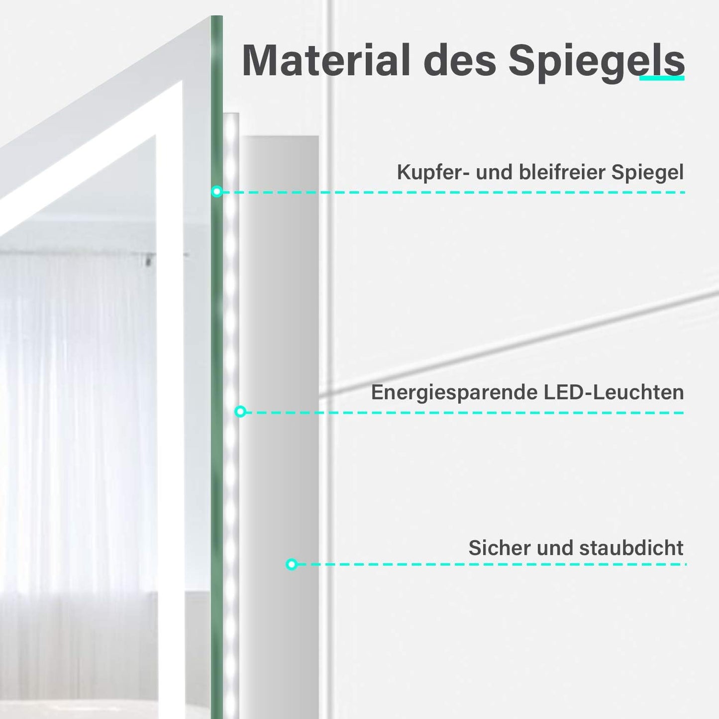 Sonni Badezimmer LED Wandspiegel, rechteckig mit LED Beleuchtung, Kaltweiß, IP44 Energiesparend [Energieklasse E]