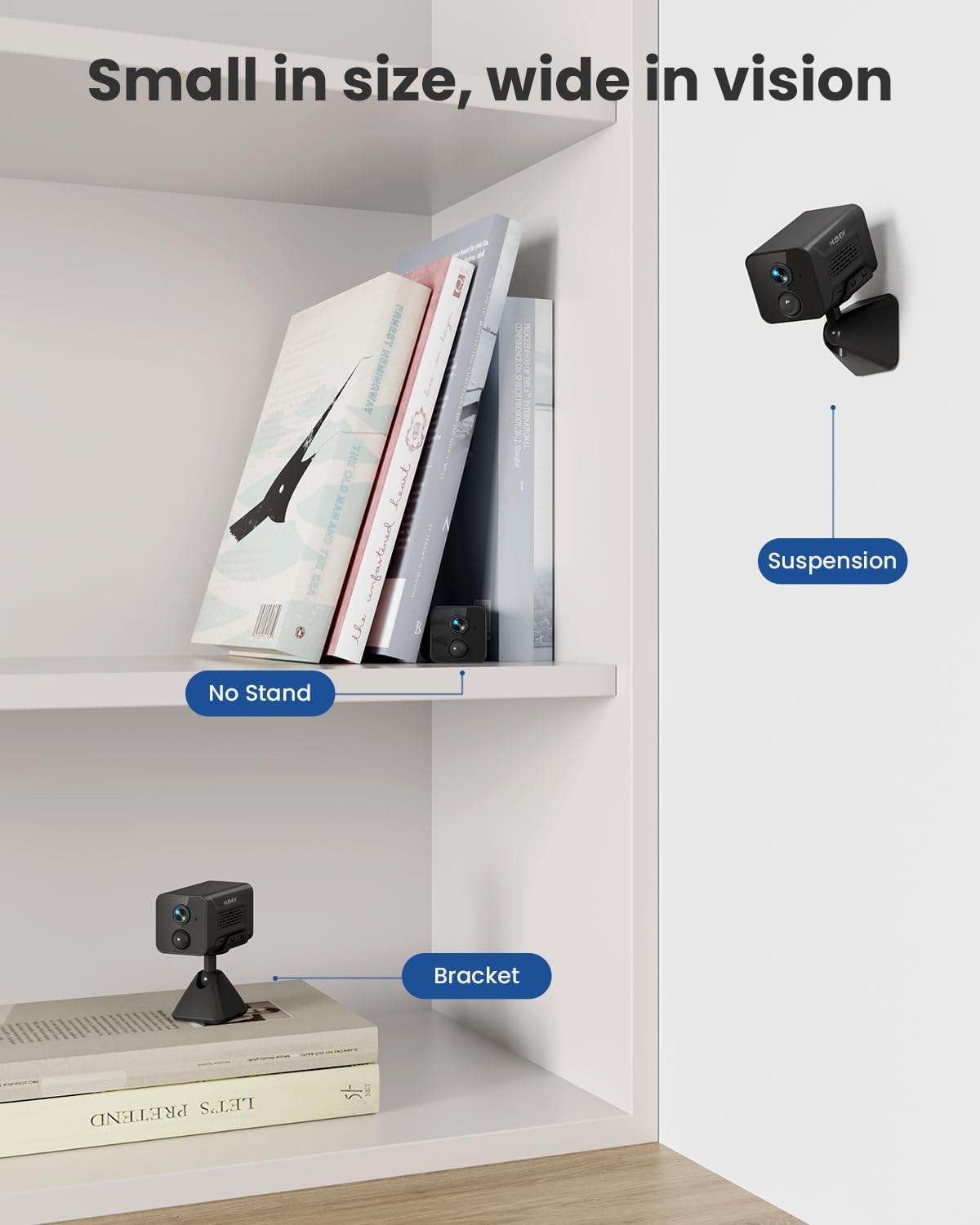 MUBVIEW Mini-Kamera, 1080P kabellose WLAN-Überwachungskamera für den Innenbereich, batteriebetriebene Innenkamera, PIR-Bewegungserkennung, Nachtsicht, Zwei-Wege-Audio, SD-/Cloud-Speicher (WLAN 2,4 GHz)