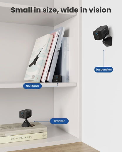 MUBVIEW Mini-Kamera, 1080P kabellose WLAN-Überwachungskamera für den Innenbereich, batteriebetriebene Innenkamera, PIR-Bewegungserkennung, Nachtsicht, Zwei-Wege-Audio, SD-/Cloud-Speicher (WLAN 2,4 GHz)