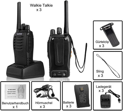 Baofeng Walkie Talkies Funkgerät PMR446 Zwei-Wege-Radio Professionelle Gegensprechanlage 16 Kanäle Funkempfänger Sende- und Empfangsgerät,Inklusive Akku, Headset und USB-Ladestation(3 Stück)