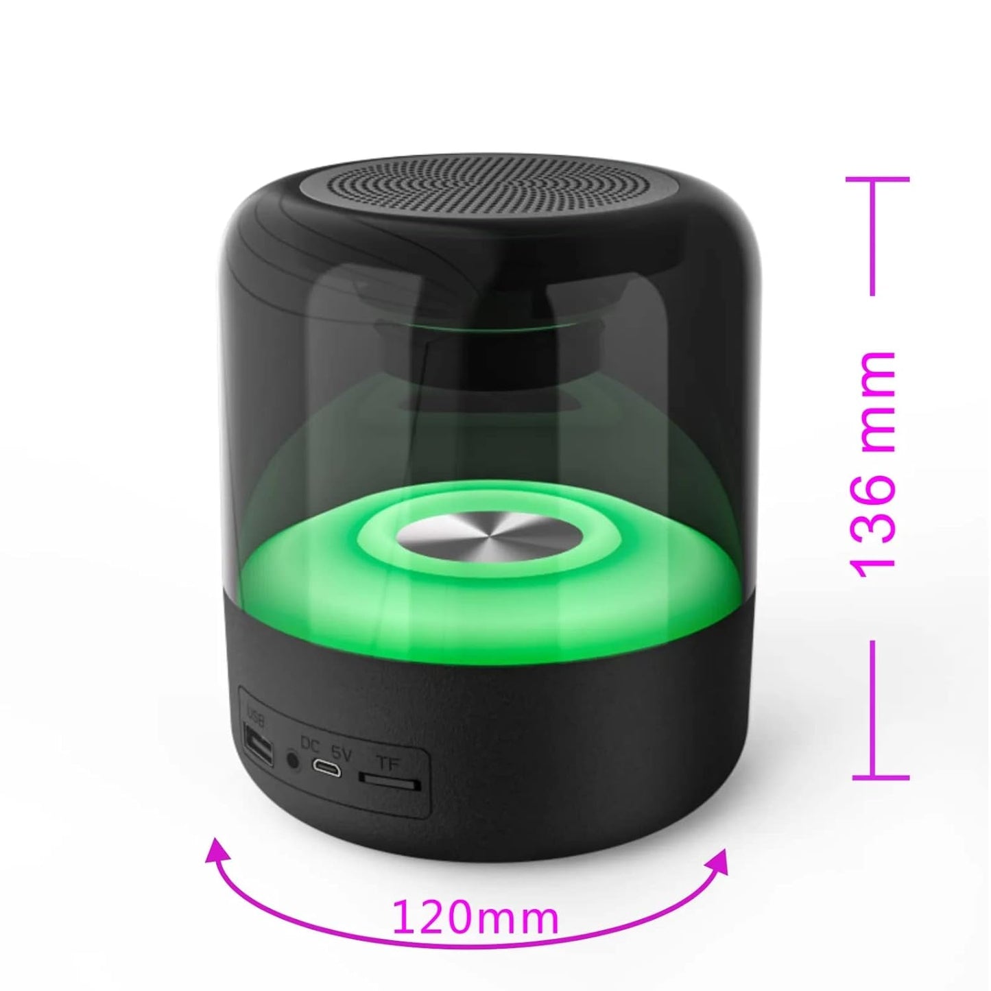 Uranus™ Z5 kabelloser Bluetooth BT v5.0 tragbarer Lautsprecher mit 4–8 Stunden Backup, integriertem wiederaufladbarem Akku, UKW-Radio | AUX | mSD | USB | 360-Grad-LED-Lichtshow