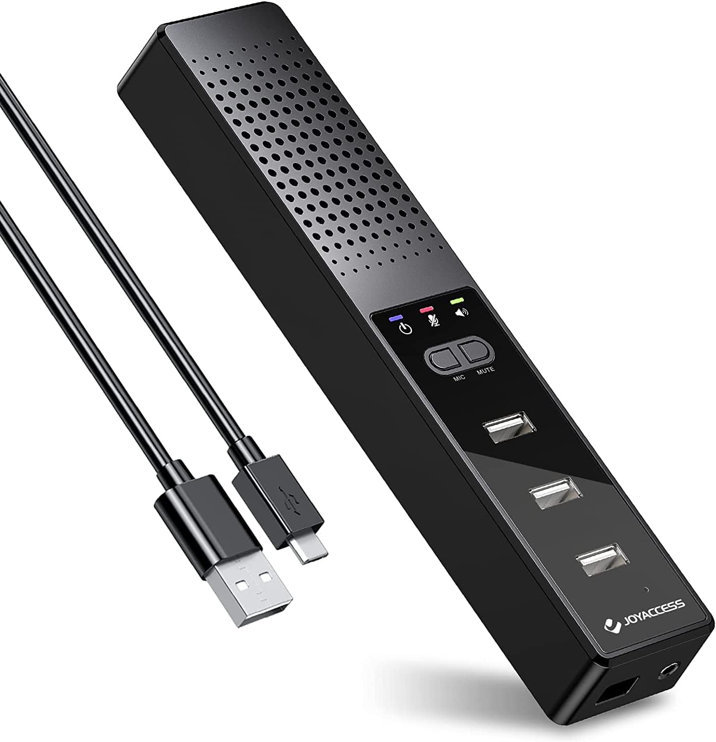 Haut-parleur d'ordinateur avec microphone, haut-parleur PC compatible USB JOYACCESS pour bureau à domicile intelligent et apprentissage en ligne, haut-parleur d'ordinateur 3 en 1 portable et externe avec hubs, Plug &amp; Play.