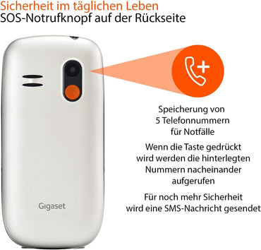 Gigaset GL390 blanc GSM - Téléphone portable senior avec SOS-Notruf-Taste, grand écran couleur 2, 2" - utilisation simple, grand confort, Hörgerätkompatibel, kompaktes Handy
