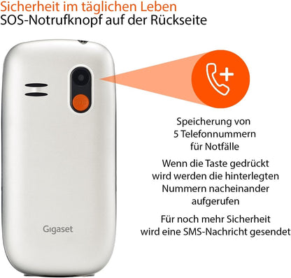 Gigaset GL390 weiß GSM - Seniorenhandy mit SOS-Notruf-Taste, großes 2,2" Farbdisplay - einfache Bedienung, großer Komfort, Hörgerätkompatibel, kompaktes Handlich