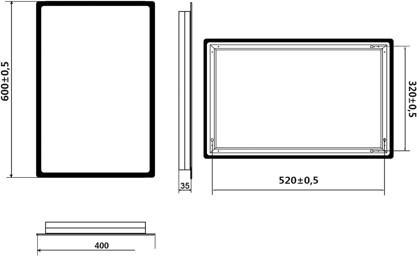 Miroir mural LED Sonni Badezimmer, rectangulaire avec éclairage LED, blanc, IP44, économie d'énergie [Classe énergétique E]