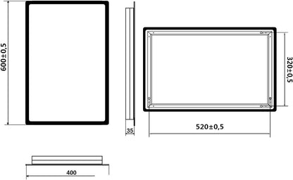 Miroir mural LED Sonni Badezimmer, rectangulaire avec éclairage LED, blanc, IP44, économie d'énergie [Classe énergétique E]