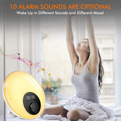 Lichtwecker  Wake Up mit Bluetooth-Lautsprecher,Touch-Steuerung, Schlummerfunktion, Sonnenaufgangs- und Sonnenuntergangssimulation und Einschlafhilfe, Stimmungslicht mit Farbwechsel, 10 Melodien