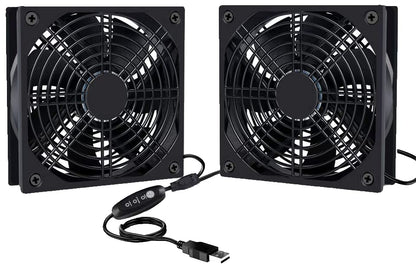 AMTSEE 120 mm USB-Lüfter, doppelter PC, belüftet, 3 einstellbare Geschwindigkeiten, Computer-Lüfter, 5 V-Kühler, 12 cm, leiser Gehäuselüfter, 2 in 1, kompatibel mit Computer/PS4/TV-Box/AV-Schrank/Route