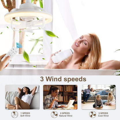 Leiser Deckenventilator mit Beleuchtung und Fernbedienung, E27-Sockelventilator, Moderne LED-Deckenleuchte, 180°-Drehung mit RGB-Modus, Licht, 3 Geschwindigkeiten, Ventilator für Wohnzimmer, Schlafzimmer [Energieklasse D]
