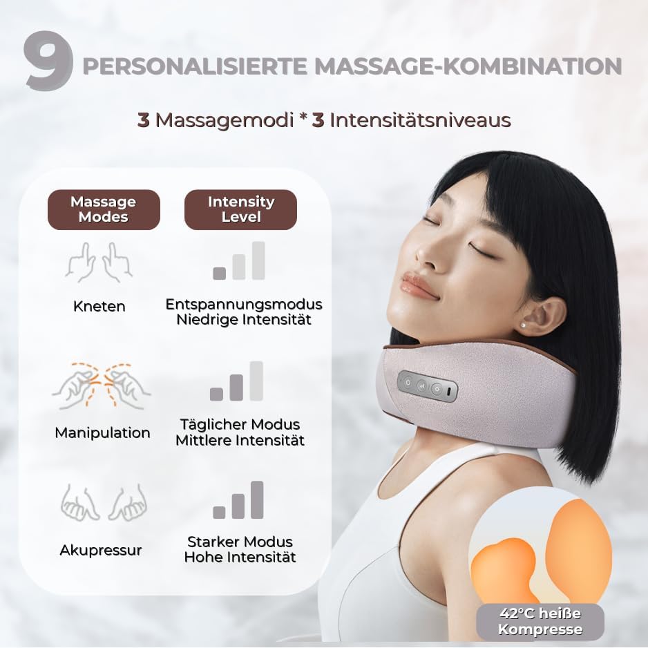 7C Nackenmassagegerät Shiatsu mit Wärme: Elektrisches Kabelloses Nackenmassagekissen, Shiatsu Kneten Massagegerät, Ideale Gaben für Frauen Männer(weiß)