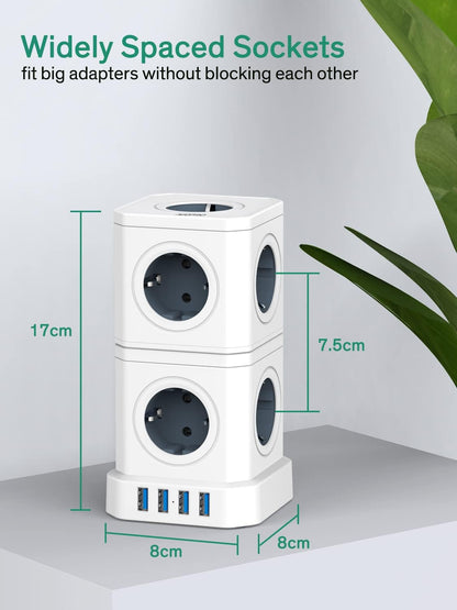 AUOPRO Steckdosenleiste 9 Fach Steckdosenturm Mehrfachsteckdose 4 USB Steckdose
