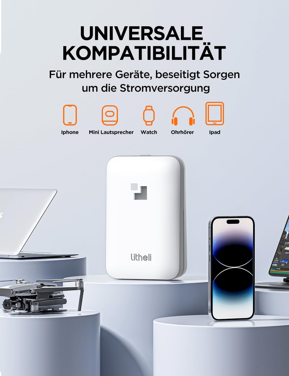 Litheli Akku 20V 4.0AH 20000 Milliampere Lithium-Ionen-Akku, geeignet für alle Litheli Geräte, mit LED-Anzeige, zur Stromversorgung intelligenter Geräte.