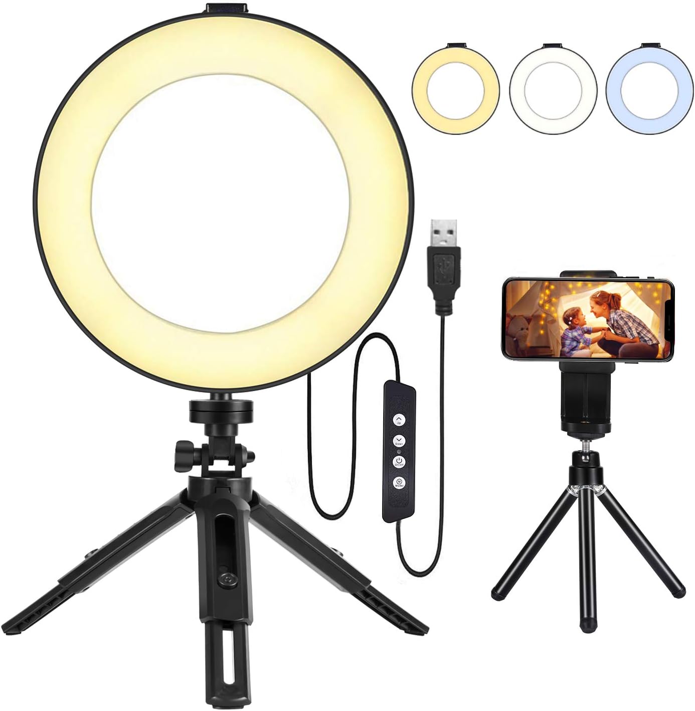 Anneau lumineux à selfie BESTOPE 8" avec support miroir et commande pratique par licol, 3 modes d'éclairage et 10 lumières, anneau lumineux LED pour vidéo YouTube/diffusion en direct pour iPhone/Android