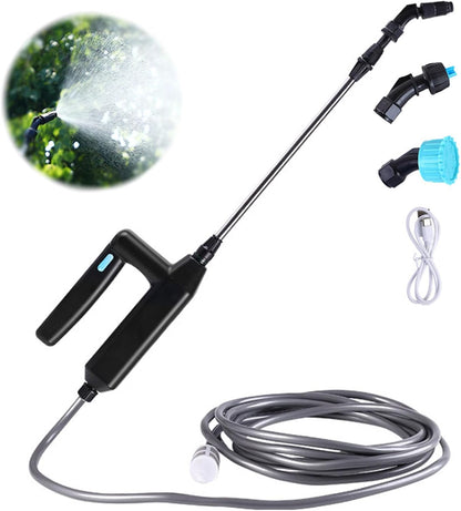 DOUBFIVSY Drucksprüher Elektrisch, Pflanzensprüher, Gartensprüher Sprühlanze mit 3 Düsen und 5m Schlauch, Wiederaufladbar USB, Sprühgerät für Pflanzenschutz zum Unkraut jäten im Garten (7,2V Sprühlanze)