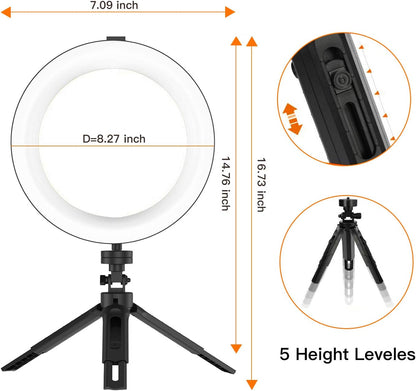 Anneau lumineux à selfie BESTOPE 8" avec support miroir et commande pratique par licol, 3 modes d'éclairage et 10 lumières, anneau lumineux LED pour vidéo YouTube/diffusion en direct pour iPhone/Android
