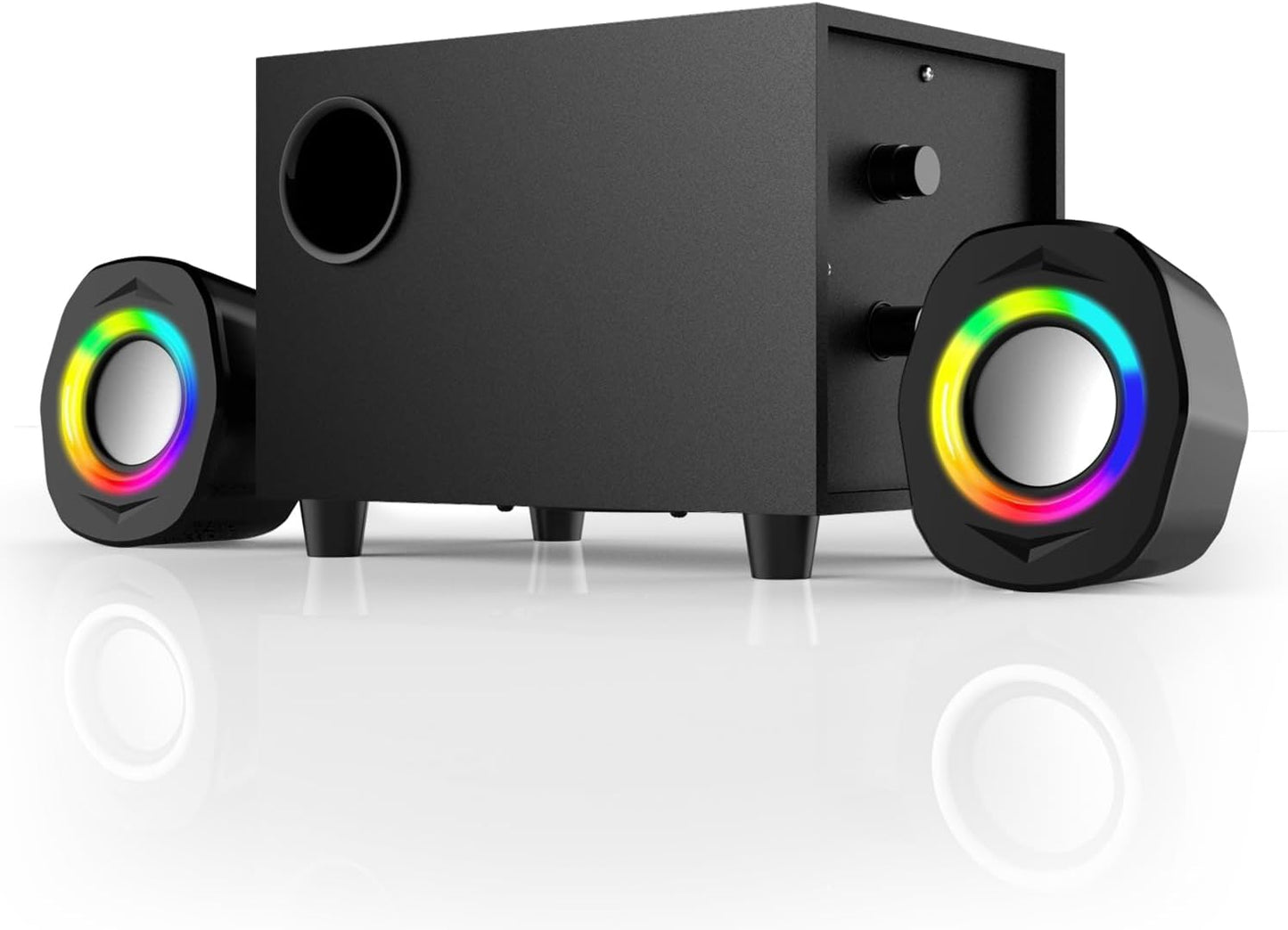 Elimavi Computer-Lautsprecher 2.1 kabelgebundener Desktop-Lautsprecher mit RGB-Satelliten und Subwoofer
