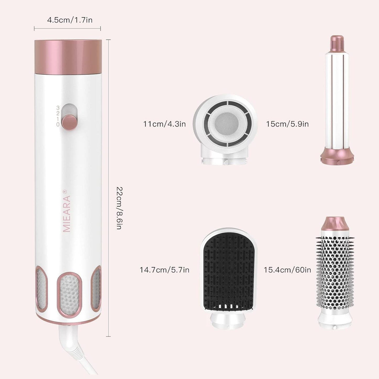 MIEARA 5 in 1 Airstyler Ionen Föhn, Professioneller Multifunktionaler Hairstyler, für Schnelles Trocknen Warmluftbürste Frizz-Free Lockenstab Automatisch Volumizing Glättung (pink)