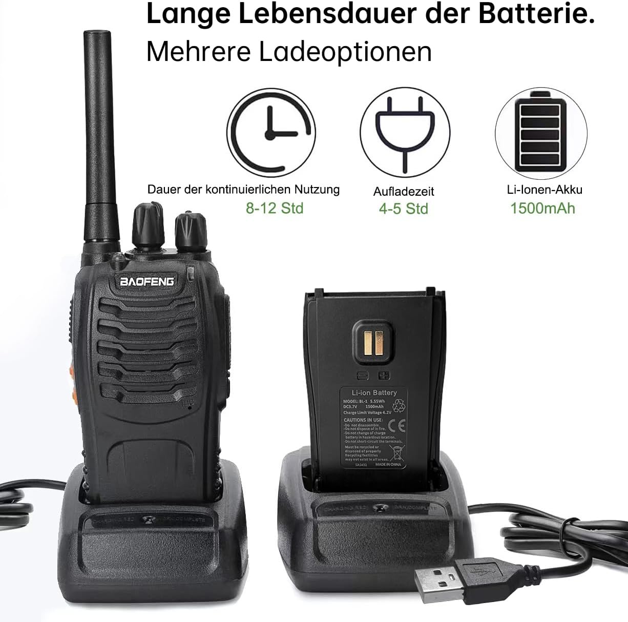 Baofeng Walkie Talkies Funkgerät PMR446 Zwei-Wege-Radio Professionelle Gegensprechanlage 16 Kanäle Funkempfänger Sende- und Empfangsgerät,Inklusive Akku, Headset und USB-Ladestation(3 Stück)