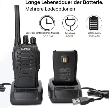 Baofeng Walkie Talkies Funkgerät PMR446 Zwei-Wege-Radio Professionelle Gegensprechanlage 16 Kanäle Funkempfänger Sende- und Empfangsgerät,Inklusive Akku, Headset und USB-Ladestation(3 Stück)