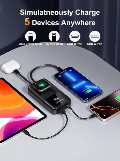 NEWDERY Powerbank für Apple Watch & iPhone Ladegerät 20000mAh Drahtloses Ladestation Power Bank, Schnelles Laden Externes Akkupack tragbarer Reiseakku für iPhone 15/14/13/12 Serie, iWatch Ultra/9-1