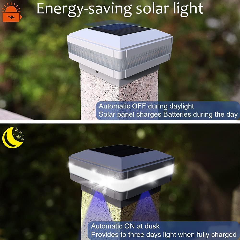 Panneaux solaires, GEYUEYA Heim-Solar-Pfosten-Lichter, Zaunlichter, for de Außenbereich, for 10,2 x 12,7 cm, Holzpfosten, Terrasse, Garden, Hof, Dekoration, wasserdicht, quadratisch, weißes Landschaftslicht